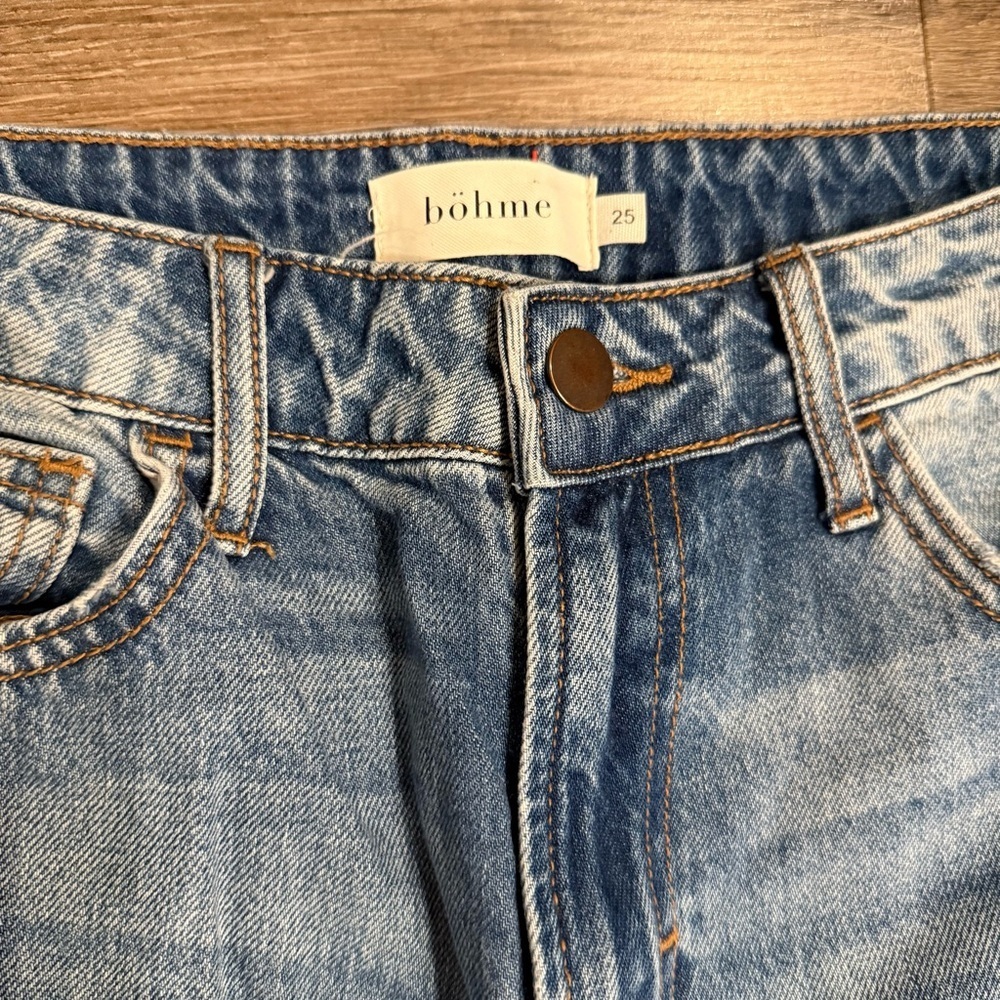 BOHME Medium Wash High Waisted Distressed Straight Leg Denim Jeans Size 25 - Picture 3 of 9